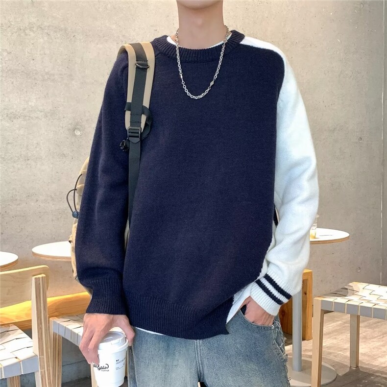 拼色美式休闲针织毛衣男秋冬潮牌高级感男士内搭打底衫上衣,男装针织衫/毛衣,星座716-4