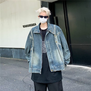 美式复古牛仔外套女秋季设计感痞帅高街潮牌工装牛仔夹克图片