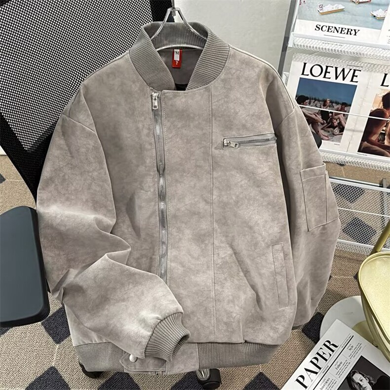 皮衣外套男士秋冬季美式潮牌高领工装上衣宽松夹克3313P70,男装夹克,星座410-2