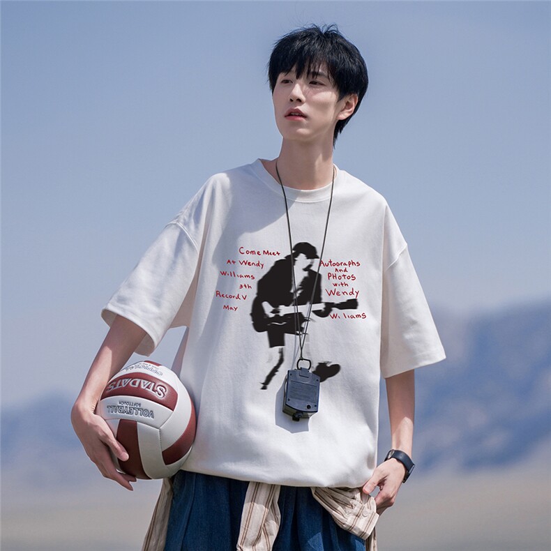 港风24夏款时尚百搭字母印花圆领短袖T恤T61131P25控38，男装T恤，电商A268A