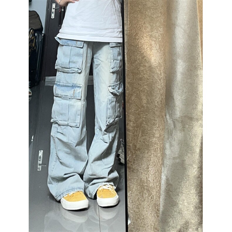 【有货】浅蓝色多口袋工装牛仔裤男款宽松美式裤子K8034LL-特P56,男装牛仔裤,星座1007（原301D）