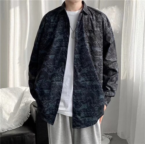 长袖印花衬衫男港风日系外套高质量C8027P35，男装衬衫，星座1116-2