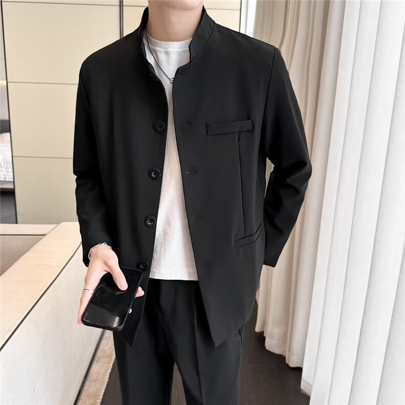 新中式休闲青年装纯色中山装男痞帅高级感西装礼服春秋外套-XZ180，男装西服，星座601-1