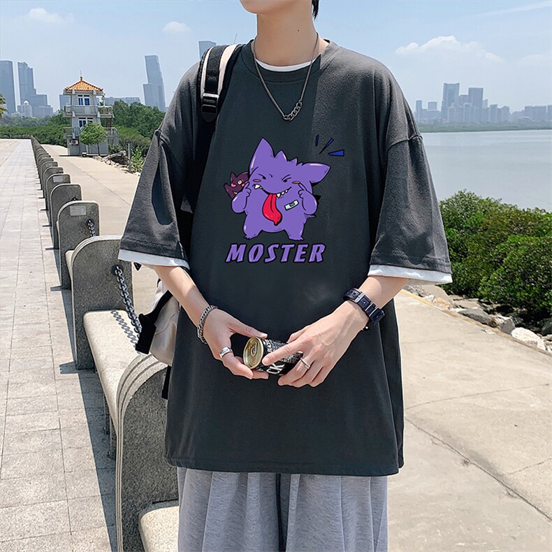 JT55087-P25假两件短袖t恤男大码胖子半袖体恤半截袖港风,男装T恤,电商A040
