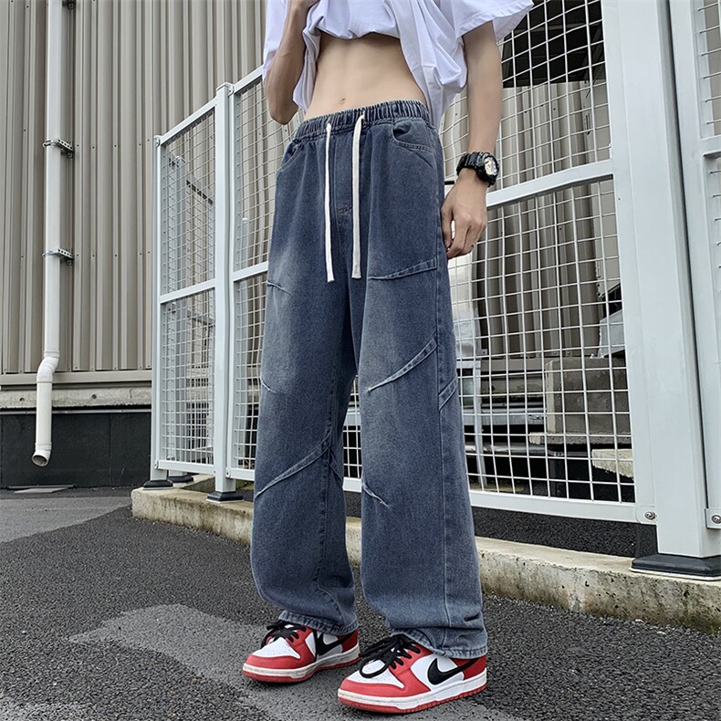 美式设计感牛仔裤男潮牌情侣长裤子小众阔腿宽松直筒裤G088-P45图片