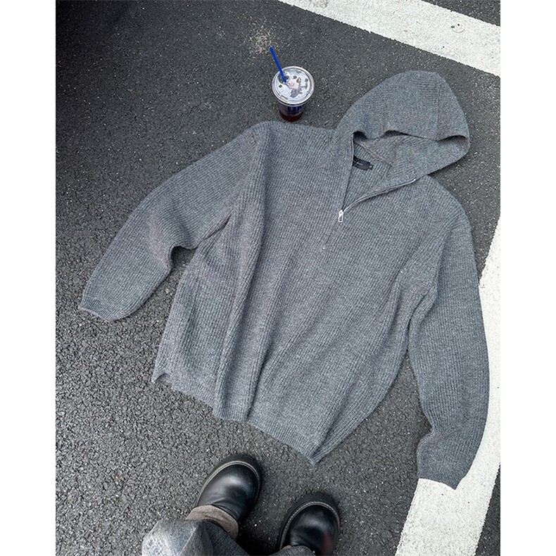 半拉链毛衣男款连帽韩版潮流日系宽松保暖鹿毛绒套头针织帽衫外套,男装针织衫/毛衣,星座601-2