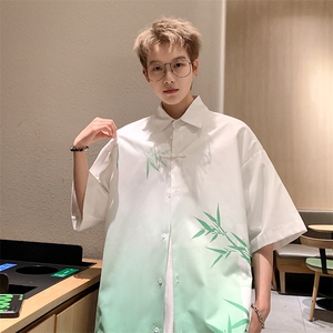 新中式冰丝衬衫渐变竹节盘扣七分袖垂感衬衣C2320-特P38控59图片