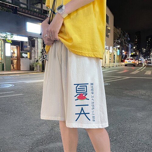YD33192-P25港风潮牌亚麻短裤男大码棉麻五分裤男中裤沙滩裤，男装休闲裤，电商A040