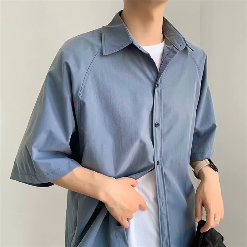 日系五分袖春夏季新款衬衫潮流慵懒男方领宽松型衬衫AC198P26,男装衬衫,星座1116-2