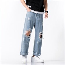 xz103A-k706-P48-限价68-得物白底大码破洞长裤阔腿肥仔，男装休闲裤，星座103A