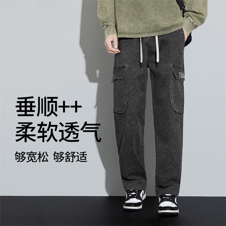 美式工装牛仔裤男休闲裤秋季宽松大码高街直筒阔腿裤子YK6109外贸,男装休闲裤,星座224-3