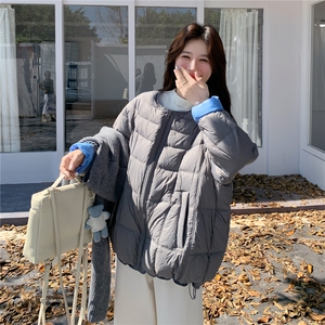 欧货2025冬休闲百搭毛线围脖90白鸭绒羽绒服女中长款连帽显瘦外套图片