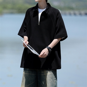 8XL-M半拉链t恤短袖POLO衫男款夏季美式翻领宽松大码半袖DT008P45图片