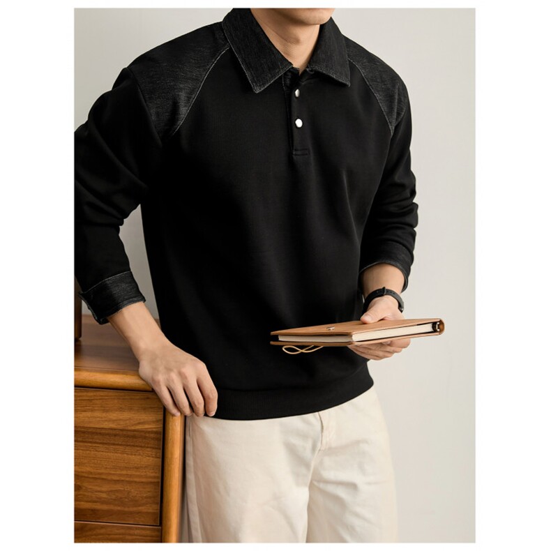 翻领拼接卫衣POLO衫男士秋季穿搭设计感长袖上衣打底衫GAT26P46,男装T恤,星座1013-5