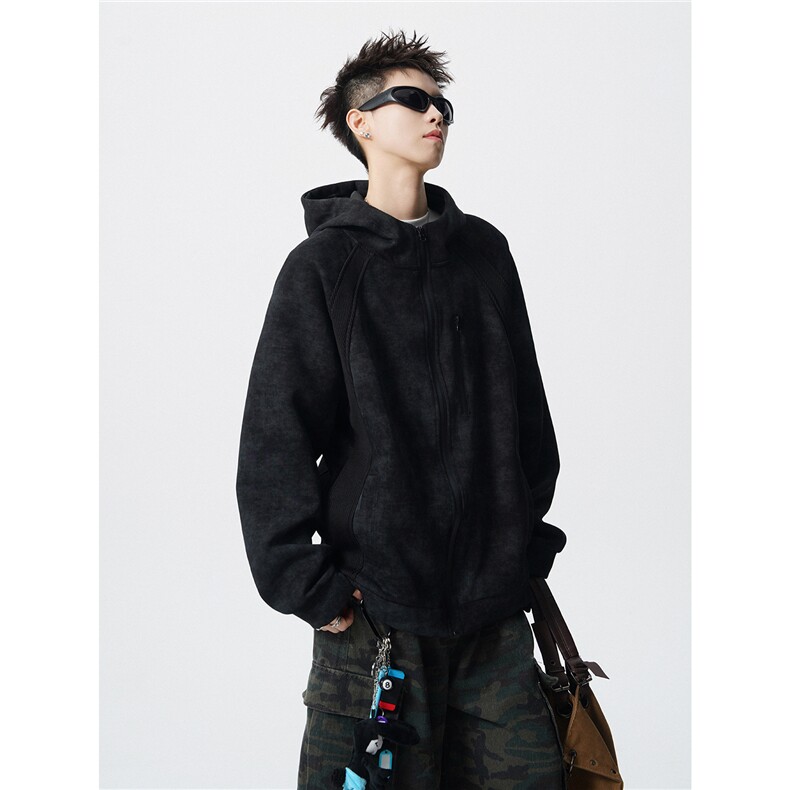 可二开脏脏灰扎染罗纹拼接运动修身大码M-5XL夹克JK78077P75控108，男装夹克，星座227-7