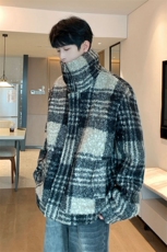 小香风格子毛卷呢美式外套潮系大高领上衣837p115，男装夹克，电商A458A