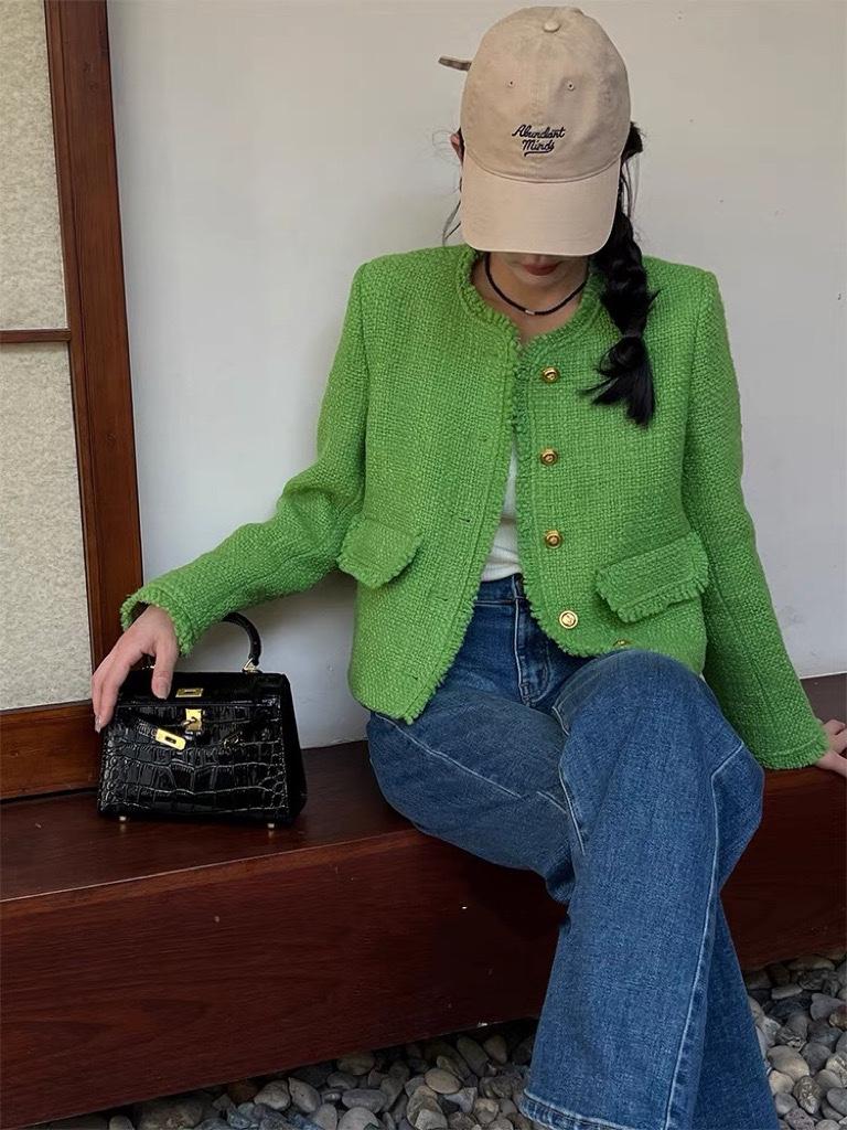 温柔风纯色小香风外套,女装其它,L·H·X