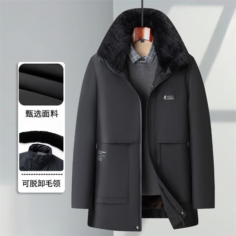 脱卸大毛领加绒加厚中老年棉服大衣男士休闲中年棉衣外套大衣,男装棉衣,钱塘723