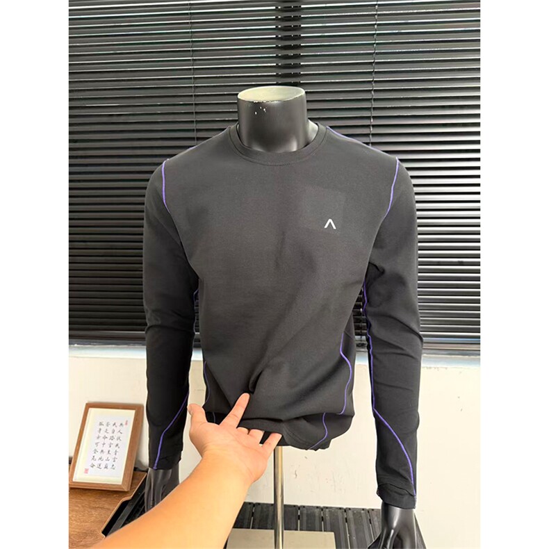 高品户外明辑线撞色复合绒长袖T恤男女休闲透气卫衣A1273-P50,男装T恤,星座1505
