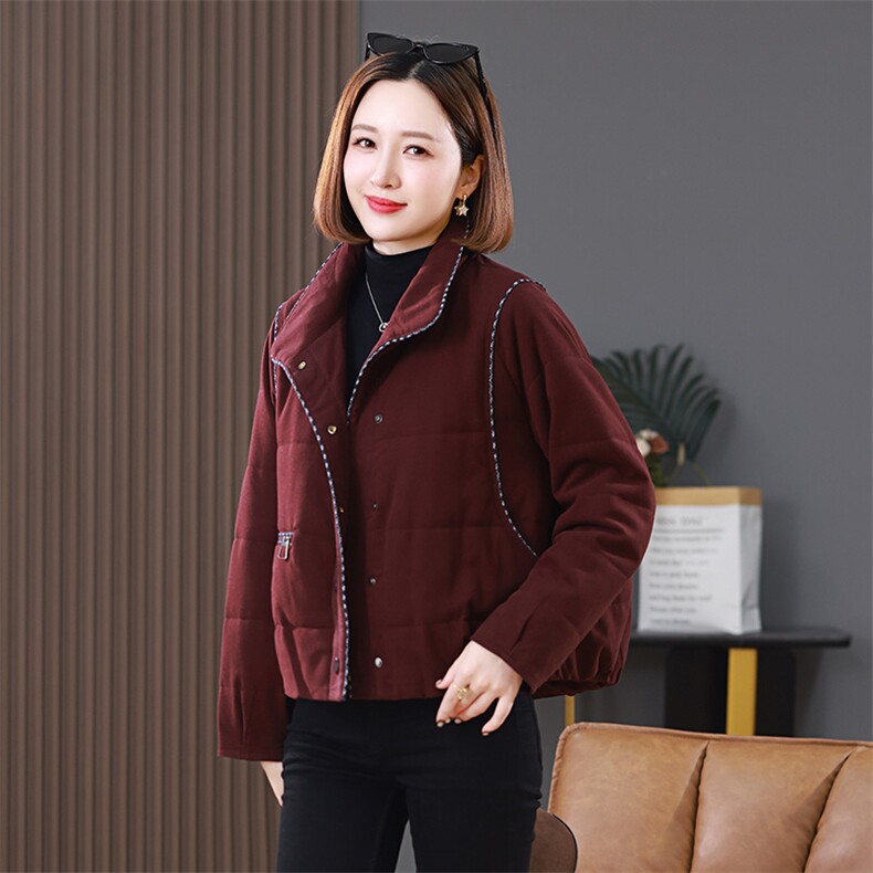 2025冬装新款短款明线装饰翻领棉衣外套，女装棉衣/棉服，雪樱依海