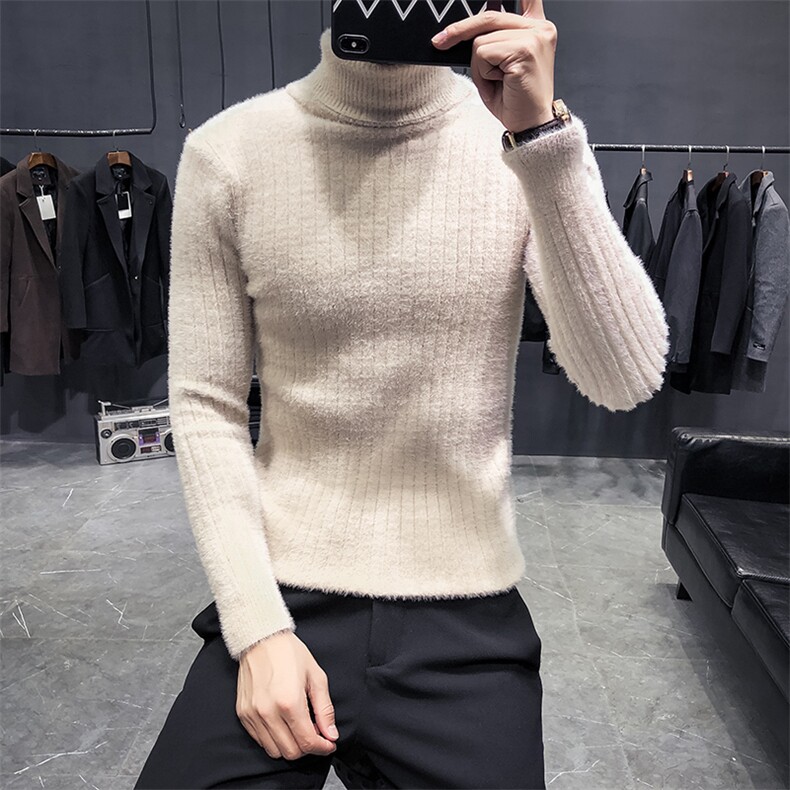 主推冬季精品仿水貂绒条纹高领修身毛衣针织衫 C301-M1016-P70图片