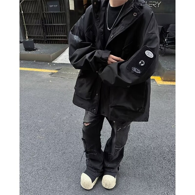 冲锋衣夹克男士韩版潮流连帽宽松百搭2024秋冬ins外套W6180-P70,男装夹克,星座412-3