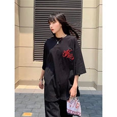 夏季美式高街后背字母印花短袖T恤男女潮牌宽松休闲情侣圆领上衣，男装T恤，星座506A