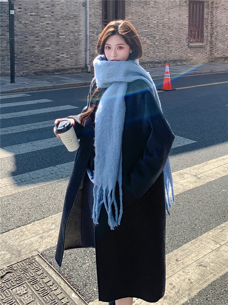 现货2025新款双面羊毛呢正反两穿多种搭配连帽羊毛大衣外套,女装双面呢大衣,丝露依尚（原SL）