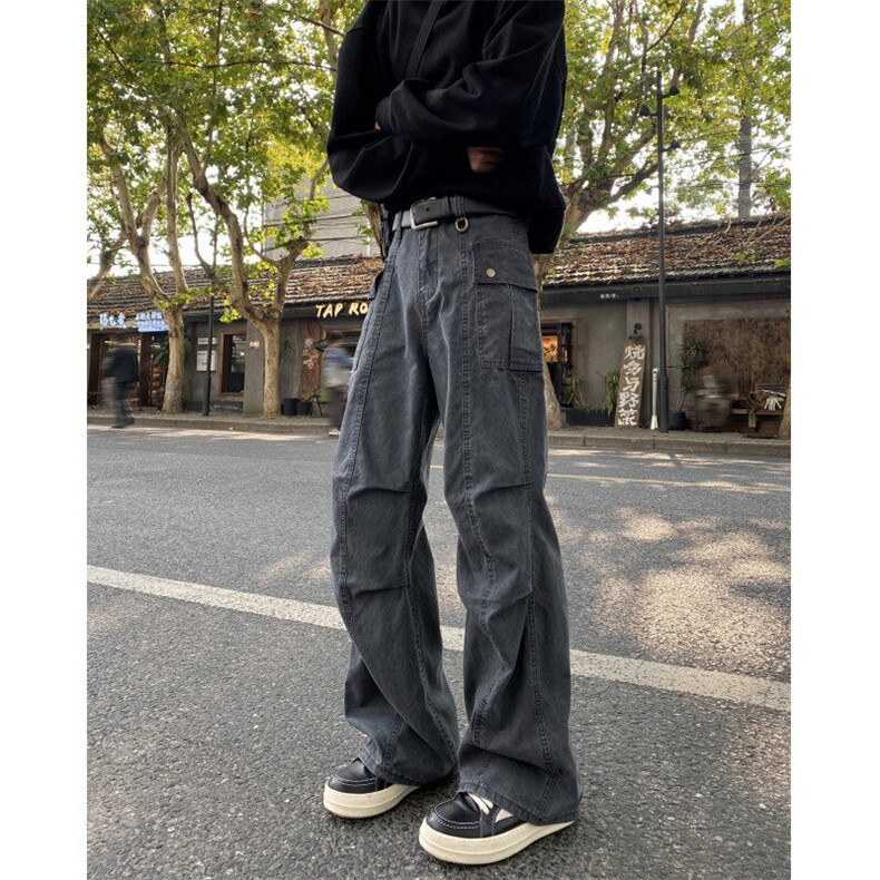 2024潮流美式复古做旧褶皱高街宽松直筒工装裤B315-K891-p65控88，男装休闲裤，电商B315