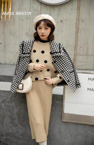 格子短款呢料外套，女装，AMSS 艾玛莎莎