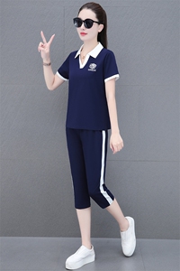 燕颉薄款运动套装女士夏季2023年时尚减龄宽松冰丝立领短袖两件套图片