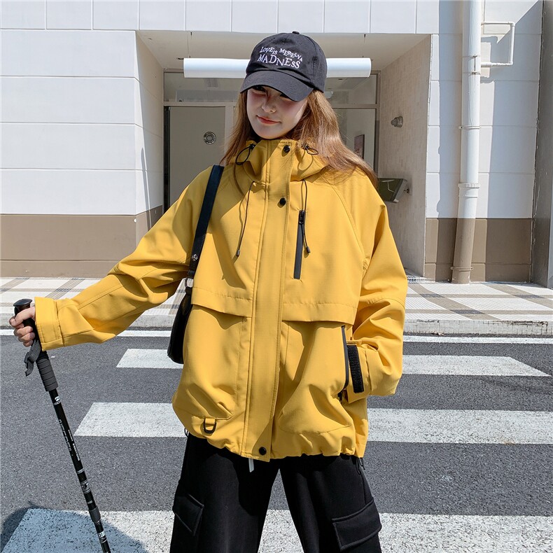 韩系撞色拼接休闲黄色冲锋衣外套女春秋2025新款小个子减龄巨好看,女装大码女装,2B154