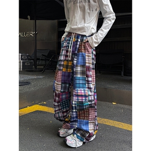 8XL-M 美式废土风拼接裤痞帅阔腿裤嘻哈宽松休闲裤男K9125P58控78图片
