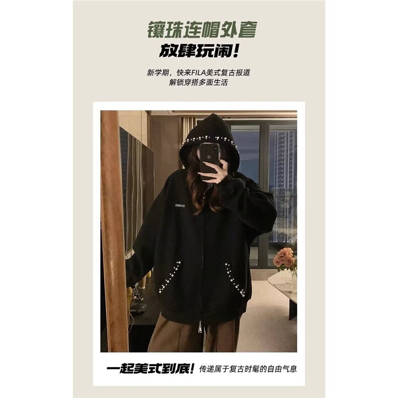 J609-P49长袖连帽短外套宽松休闲减龄春秋小个子外搭上衣,女装短外套,电商B323A