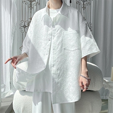 特批P35无差价25夏大码提花肌理翻领短袖衬衣男潮流痞帅衬衫C851，男装T恤，电商A001