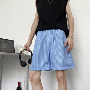 美式小众蓝色条纹沙滩短裤男女夏宽松户外速干四五分裤K6296-P24图片