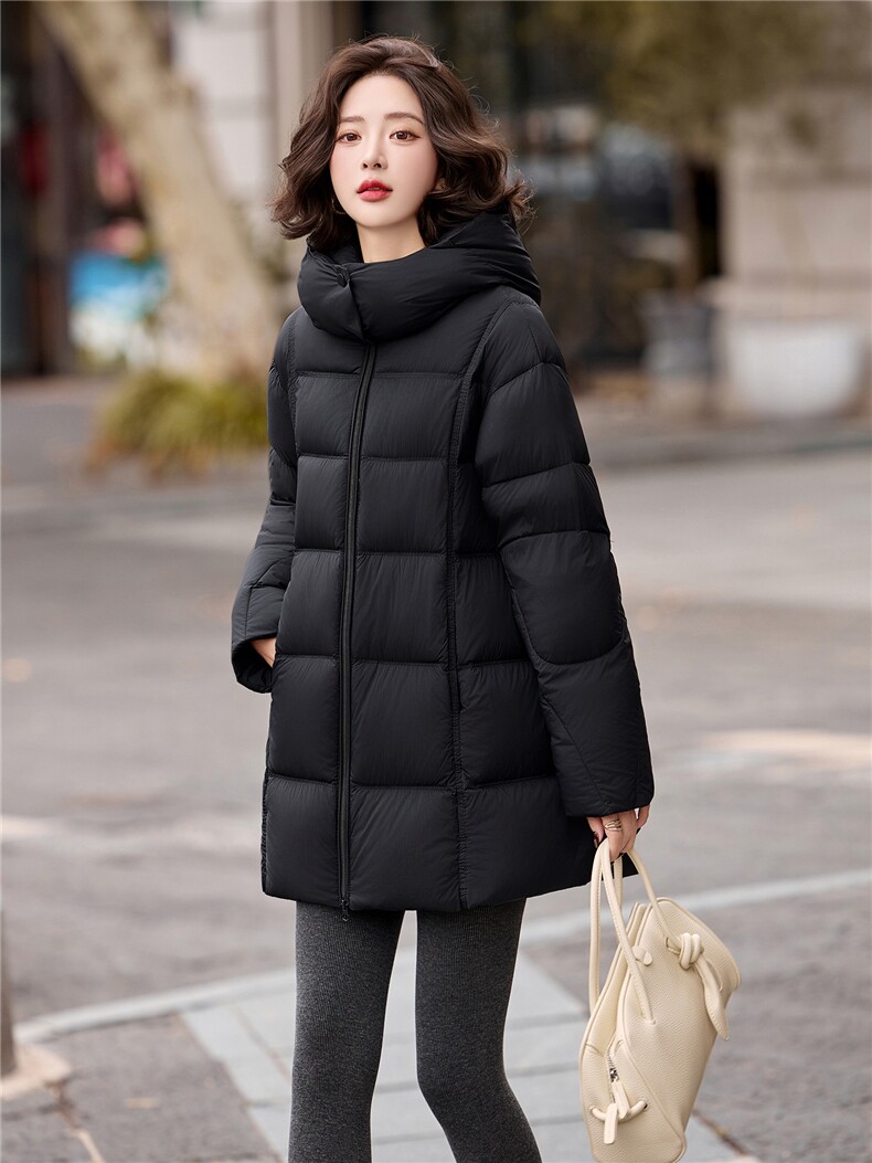 保暖中长款羽绒服女2025冬季时尚休闲加厚连帽白鸭绒外套潮,女装羽绒服,流量+