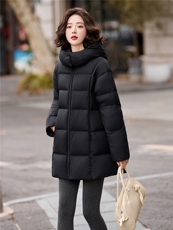 保暖中长款羽绒服女2025冬季时尚休闲加厚连帽白鸭绒外套潮，女装羽绒服，流量+