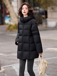 保暖中长款羽绒服女2025冬季时尚休闲加厚连帽白鸭绒外套潮图片