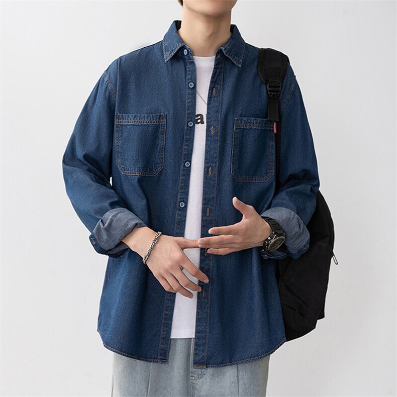 25年春季长袖衬衫工装潮流牛仔衬衣宽松现货DS-C323-1-N81-批45，男装衬衫，电商C323-1