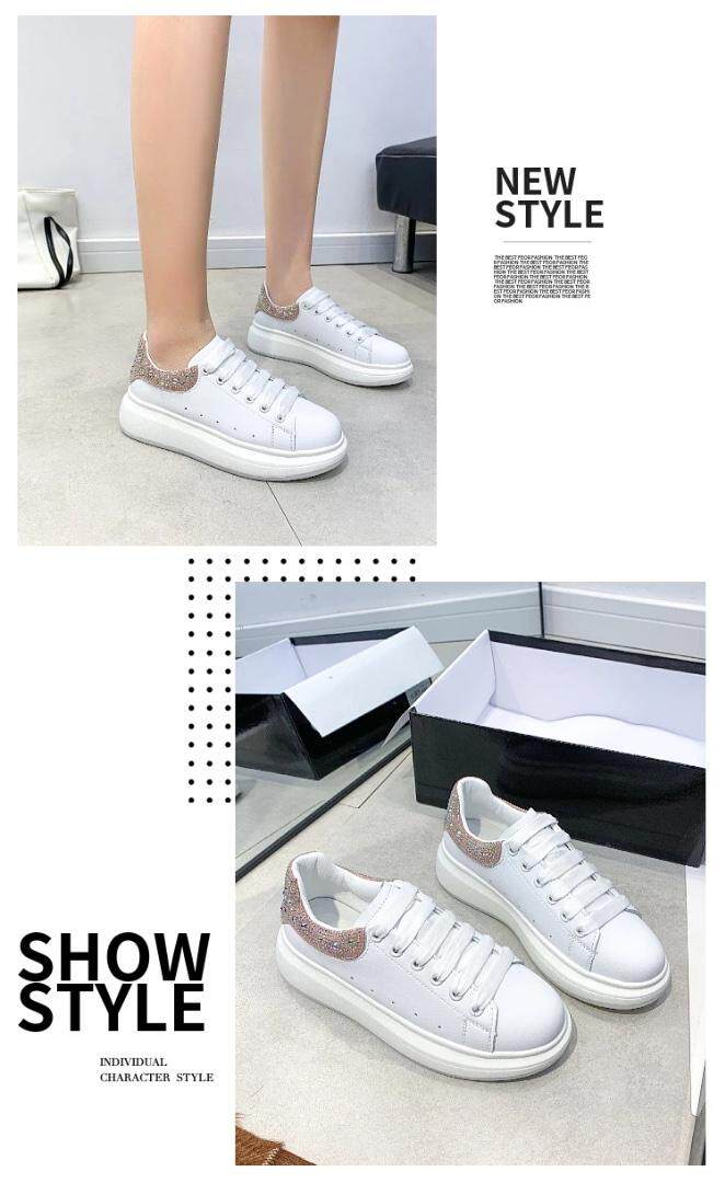 2021春季新款麦昆达松糕厚底真皮后尾带钻系带板鞋，其它，她他麦