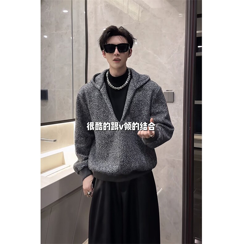 抖音原版高克重小众假两件连帽针织衫宽松毛衣WY002-P103(网图）,男装针织衫/毛衣,电商B267