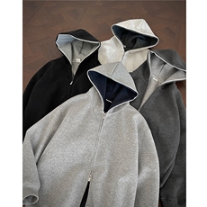 图460克拼色开衫卫衣男女连帽宽松情侣外套运动H1112特P58，女装短外套，电商A341