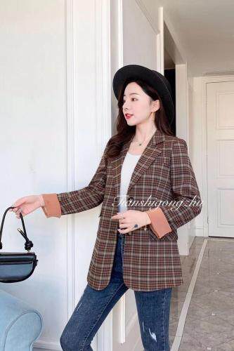 早秋格子西装外套，女装西装，天使公主