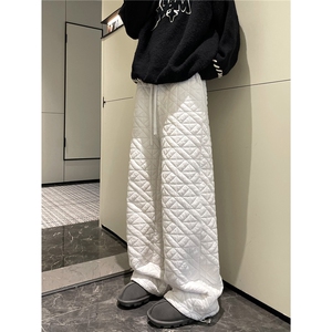 【现货】612-K228-P75冬季棉裤不规则菱格压线宽松直筒宽松休闲裤