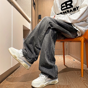小众复古水洗牛仔裤男女高级感直筒阔腿裤春季休闲裤子31220-p48图片