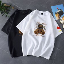 主推青少年大码港风情侣潮流印花百搭圆领短袖T恤男T625P30图片