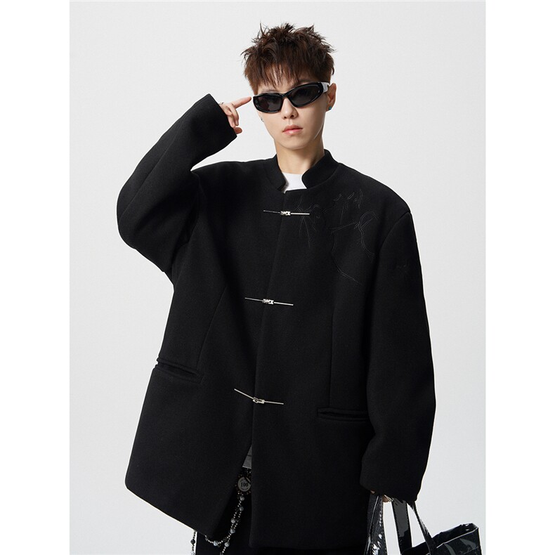 毛呢折棘荆棘立体绣大码M-5XL中式西服聚酯纤维XF78168P118，男装西服，星座227-7