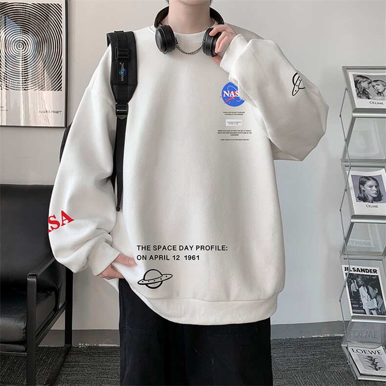 NASA圆领卫衣男大码加厚加绒长袖t恤男S6243-P28加绒款-P33，男装卫衣，电商A040