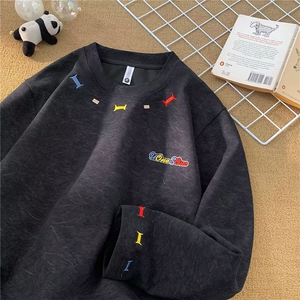X1520-P36 刺绣痞帅长袖t恤男夏季潮牌美式青少年长袖衣服宽松潮图片